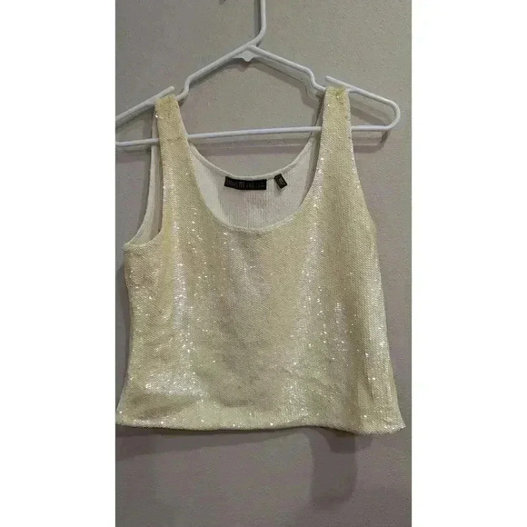 Champagne/Ivory cropped sequined tank top by Lafayette 148 size L - Picture 1 of 5